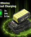 Heavy Duty Brushless Cordless Die Grinder 6mm Collet 24V 5Ah Battery charger with fast charging function and LED indicators.