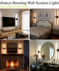 Wireless Wall Sconces Set Of Two With 10000Mah Rechargeable Battery Cordless Lights Zero Plug Headaches Touch And Remote Controls 360 Rotating Black Finish in various indoor settings.