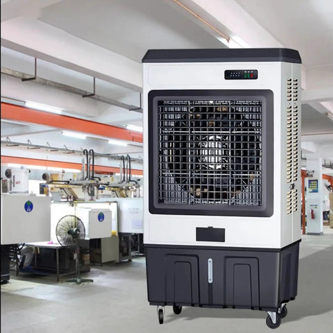 Super Portable Evaporative Air Cooler With Eight Refreezeable Ice Packs And Three Fan Speeds To Keep Your Space Super Chill And Beat The Heat Like A Pro All Summer Long in a workshop setting