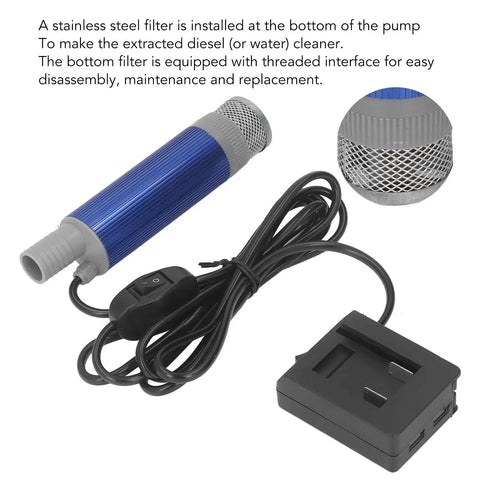 Heavy Duty 12V Electric Submersible Pump For Water And Oil Transfer With Built In Bottom Filter Stainless Steel Build Fits Standard 5.1 Cm Drums Perfect For Agricultural Sites Farming Tasks And Portable Fluid Handling Jobs Around The Shop