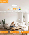 12 Inch LED Flush Mount Ceiling Light 25W 3000 Lumens Dope Bright Dimmable With Five Color Temperature Options From 2700K To 5000K CRI 95 Plus Flat White Surface Mount For Bedroom Hallway Dining Room And Garage installed in living room ceiling