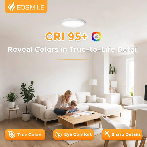 12 Inch LED Flush Mount Ceiling Light 25W 3000 Lumens Dope Bright Dimmable With Five Color Temperature Options From 2700K To 5000K CRI 95 Plus Flat White Surface Mount For Bedroom Hallway Dining Room And Garage installed in living room ceiling