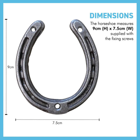 Authentic Handmade Cast Iron Horseshoe Wall Decor Heavy Duty Good Luck Charm Wedding Present Includes Hardware, 9cm x 7.5cm