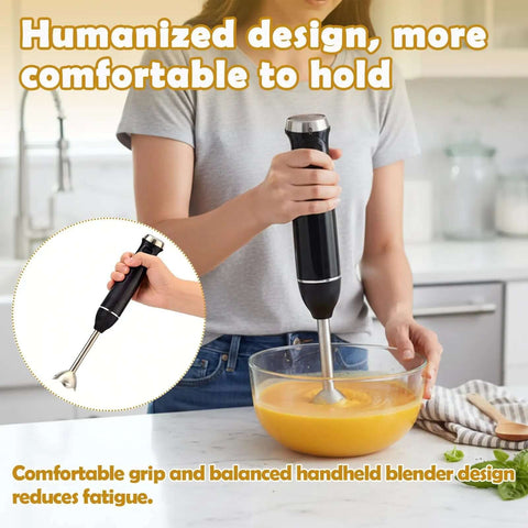No Sweat 300W Hand Blender With Variable Speed Dial For Smoothies Baby Food Purees And Sauces Compact Immersion Stick Mixer in use.