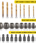 No Sweat 29 Piece Bolt Extractor Kit With Left Hand Drill Bits And Nut Removers for stripped damaged rounded off rusted bolts