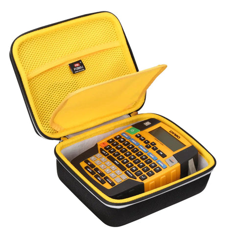 Ultimate Heavy Duty Hard Case For Dymo Rhino 4200 Label Maker Built Different Badass Drop Proof Eva Armor With Lock In Protection And Water Resistant Shield Keep Your Industrial Equipment Secure On Site Daily. Open case showcasing Dymo Rhino 4200 label maker with yellow interior.