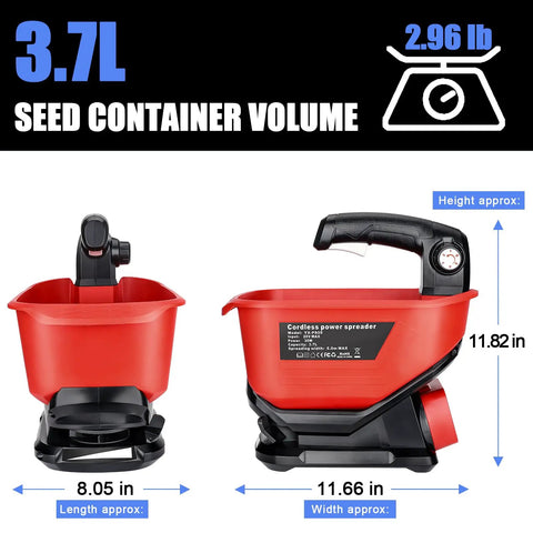Battery Powered Salt Spreader For Milwaukee 18V Tools Handheld Seed And Fertilizer Spreader With A 3.7L Hopper Side View