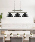 Dope 35 Inch 3 Light Modern Farmhouse Island Pendant Light With Large Dome Shades Adjustable Hanging Height Gray Oak Finish