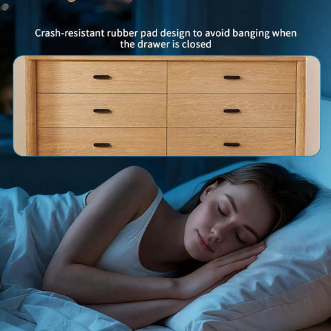 20 Pack Heavy Duty Rubber Drawer End Stoppers Cabinet Slide Bumpers shown on a cabinet preventing noise while closing.