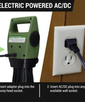 Electric powered AC/DC connection for Heavy Duty Telescopic Electric Drum Pump With Extended Suction Handle For 55 To 275 Gallon Barrels.