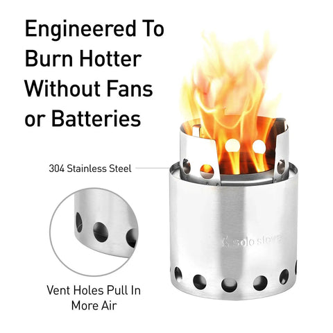 Ultra Lightweight Packable Camping Stove For Hiking And Survival with vent holes for air, burning wood cleanly and efficiently.