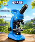 Awesome Kids Microscope Kit 40x To 1600x Magnification With LED Light STEM Toy For Beginners Ages 6 To 12 Includes Prepared Slides And Tool Set For Curious Young Scientists blue microscope parts view