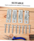 Top Shelf Wall Mounted Gate Hinges 4 Pack Swinging Barn Door Brackets with screws and sturdy mounting plates on wood.