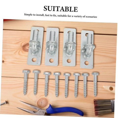 Top Shelf Wall Mounted Gate Hinges 4 Pack Swinging Barn Door Brackets with screws and sturdy mounting plates on wood.