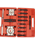 Heavy Duty 14PCS Bearing Puller Kit And Gearbox Separator Set alloy steel in red case, shown open with pullers and separators