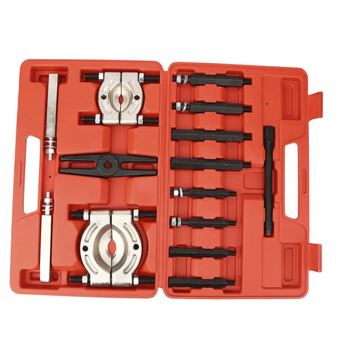 Heavy Duty 14PCS Bearing Puller Kit And Gearbox Separator Set alloy steel in red case, shown open with pullers and separators