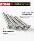 50 Pack M4 X 10mm Flat Round Head Screws 304 Stainless Steel Phillips Drive Machine Fasteners showcasing smooth surface and durability.