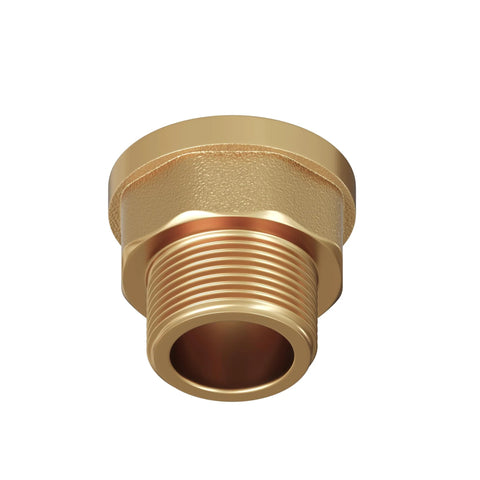 Brass pipe adapter nipple, 3/4 in male x 1 in female NPT, side view