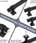 Close-up of Matte Black Cabinet Pulls 5 Pack With 2.5 Inch Hole Centers T Bar Drawer Pulls featuring stainless steel and zinc alloy material
