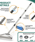 Lawn Dethatching Rake With 15.6 Inch Wide Head And 20 Curved Tines, Heavy Duty Stainless Steel, 66 Inch Adjustable Handle, Manual Thatch Remover For Dead Grass And Soil Loosening, Aeration And Light Debris Clearing, A Real Yard Workhorse product details with spiral connection and frosted sheath.
