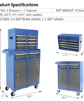 Large Rolling Tool Chest With 5 Drawers On Wheels Detachable Top Box 2 In 1 Tool Cabinet Includes Organizer Bins Hooks Adjustable Shelf And Locking System For Garage And Workshop Gray