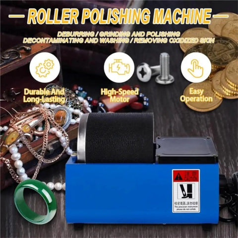 Mini Compact Single Drum Rock Tumbler Jewelry Polisher with beads and accessories, ideal for gold, silver, jade stone lapidary polishing.
