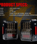 4D Smoked LED Tail Lights For 2007 To 2018 Jeep Wrangler JK JKU displayed with product specifications and smoke lens design