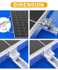 Beefed Up Solar Panel Mounting Kit dimensions with rails and clamps detail for roof installations.