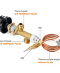Low Pressure Propane Flame Failure Safety Valve Kit With Push Button Ignition for fire pits, gas fireplaces, and stoves, brass valve