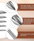 Close-up of 20 Piece Handy Wood Carving Tools Set With HSS Engraving Drill Accessories And HSS Carbide Rotary Burr Bits in 10 shapes.