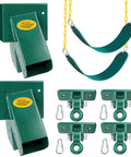 Heavy Duty Swing Set Brackets Bundle With Two A Frame Brackets Four Swing Hangers And Two Seats All Mounting Hardware Included Green Durable Porch Yard Playground Swing Kit displayed