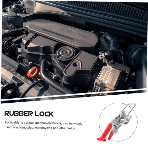Car engine and Rubber T Handle Hasp Lock for car hood, toolboxes; heavy-duty, easy install, compatible with trucks, SUVs, machinery.