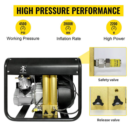 Tuxing 4500 Psi Pcp Air Compressor With Built-In Two-Stage Water-Oil Separator Filter, Auto-Stop Feature For Paintball And Scuba Tanks, 110V Power, High Pressure Performance At 30mpa Capacity