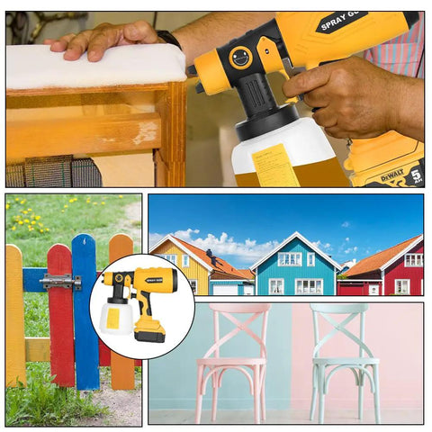 Cordless HVLP Paint Sprayer Compatible With Twenty Volt Batteries Brushless Motor Copper Nozzle Fast Rinse Design for painting doors and fences.