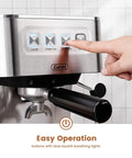 Cafe Quality Home Espresso Machine With 58mm Portafilter And Milk Frother 20 Bar Pump showing control interface