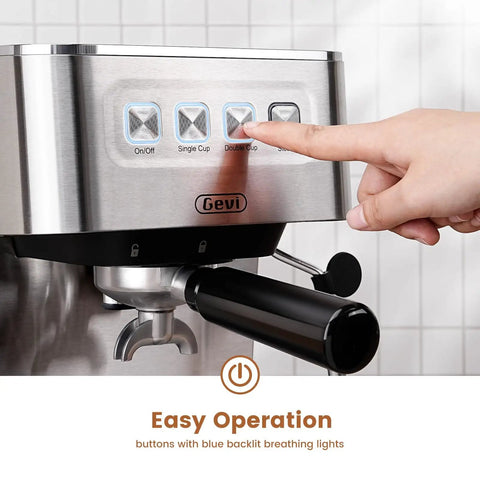 Cafe Quality Home Espresso Machine With 58mm Portafilter And Milk Frother 20 Bar Pump showing control interface