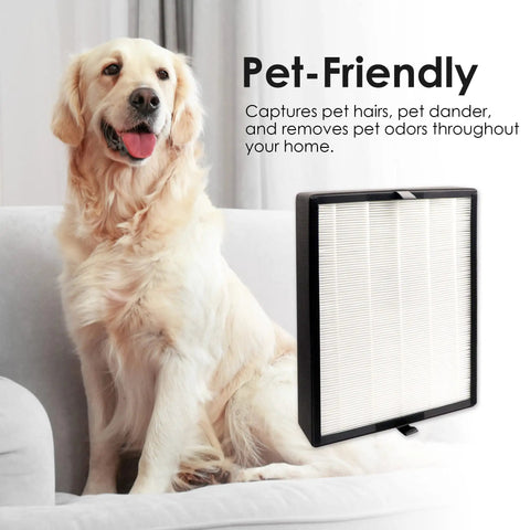 Premium Replacement Filter For Alen BreatheSmart Flex And 45i Air Purifiers With H13 High Efficiency Filtration beside a dog