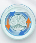 Top view of Foldable Mini Washing Machine 4.8 Liter Portable Compact Laundry Soaker with water movement during spin cycle.