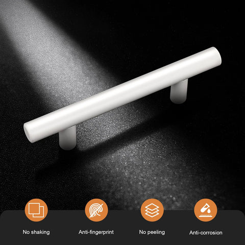 20 Pack White Kitchen Cabinet Pulls 3-3/4 Inch Euro Style T Bar Handles Center To Center 96mm Hollow Construction Stainless Steel