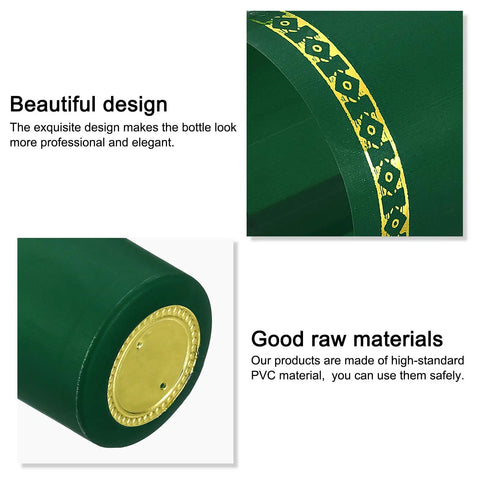 Killer 50 Pack Heat Shrink Caps With Sweet Floral Look Snug Seal Wraps For Wine Bottles green PVC caps showing elegant design and secure fit.