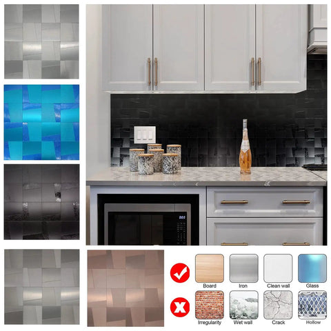 DIY Friendly Peel And Stick Metal Backsplash For Kitchen No Glue No Grout, 10 Brushed Aluminum Mosaic Panels With 3D Texture