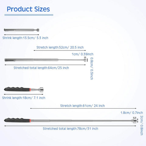 Double Pack Telescoping Magnet Pick Up Tools With 20 Pound Magnetic Tool And 3 Pound Telescoping Magnet Stick For Hard To Reach Places Great For Retrieving Lost Nuts Bolts Small Parts And Tools A Handy Gift For Christmas Or Birthday