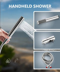Outdoor Shower Kit With 8 Inch Rainfall Head, Handheld Sprayer, Exposed Shower Pipe, Two Handle Faucet, silver handheld sprayer