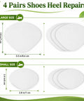 Straight Up Fix For Tattered Soles, 8 Piece White Microfiber Shoe Repair Patches in large and small sizes displayed.
