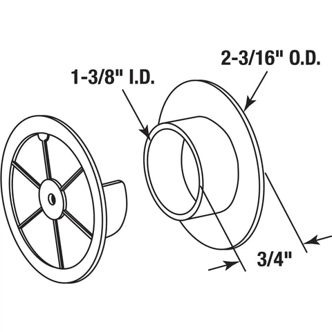 Diagram of Closet Pole Sockets For One And Three Eighths Inch Poles White Plastic Mounts 2 Pack Solid Brackets For Secure Closet Rod Installation Fits One And Three Eighths In Poles Easy To Install And White Finish Replacement Hardware For Home Improvement And detailing dimensions and structure.