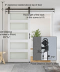 34 X 84 Inch Glass Barn Door With 6 Ft Sliding Hardware Kit And Handle, Pre Drilled Ready To Assemble, Waterproof PVC Coating, White, 5 Panel Glass, Frosted On One Side And Clear On The Other, Space Saving Modern Interior Door installed