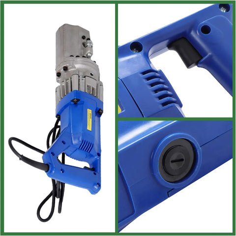 Raseparter 16mm Hydraulic Rebar Cutter, Portable Electric Steel Bar Tool For Construction Sites, close-up of motor and handle.