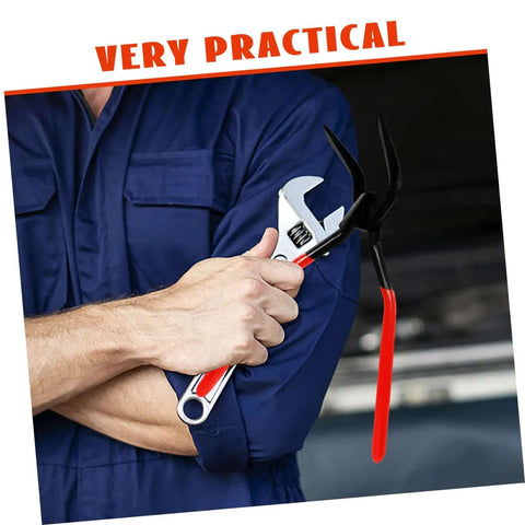 Person holding heavy duty metal bender tool hand seamer with anti slip jaw for HVAC and metalwork projects, great for pros and DIY hobbyists.