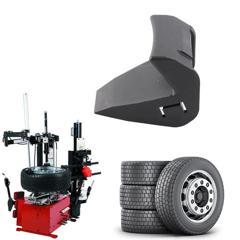 Tire Machine Rim Protector Set, 4 Piece Jaw Guards For Tire Changers, Heavy Duty Pro Grade Rim Guard Covers To Prevent Scratches And Dents During Tire Removal Mounting And Clamping, shown with tire changer and spare tires