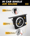Air Gauge Control Kit With Paddle And Air Fittings For Air Bag Suspension, 0-200 PSI Range, In Cabin Button Control Display
